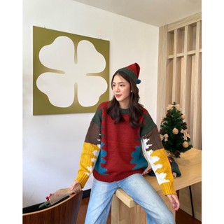 chuuchop_พร้อมส่ง(C8007) 🎃🪄 LAMPUS sweater เสื้อสเวตเตอร์แขนยาวลายกราฟฟิกสีแดง (แถมฟรีหมวกไหมพรม)