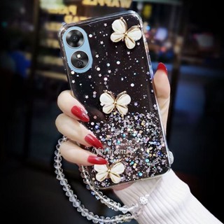 ใหม่ พร้อมส่ง เคสโทรศัพท์มือถือ TPU นิ่ม แบบใส กันกระแทก ลายผีเสื้อ ประดับเลื่อม คริสตัล 3D สําหรับ OPPO A58 A78 4G 2023