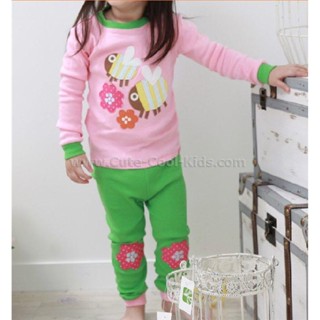L-DAG-014 ชุดนอนเด็กหญิง เนื้อบาง สีชมพู ลายผึ้ง Size-90 1-2Y
