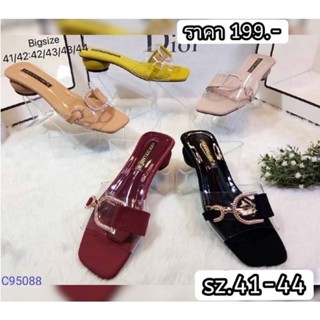 👠Sz.41-44 รองเท้าไซส์ใหญ่ มีส้นหนังแก้ว ส้นกลม สวยหรูมาก