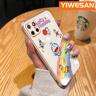 เคสโทรศัพท์มือถือ ป้องกันเลนส์กล้อง ป้องกันกระแทก ลายการ์ตูน Doraemon สีรุ้ง หรูหรา สําหรับ Realme C12 C25 C25s Narzo 20 Narzo 30A 50A