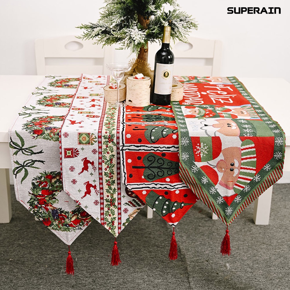 [sup] ผ้าปูโต๊ะ ผ้าถัก ลายคริสต์มาส สีสันสดใส แบบสร้างสรรค์ สําหรับตกแต่งบ้าน