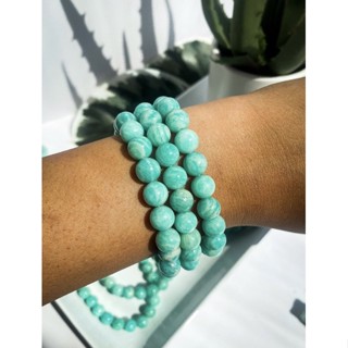 Natural Amazonite Bead Bracelet, Genuine Round Beaded Healing Crystal Bracelet Men Women Stretchy Bracelet