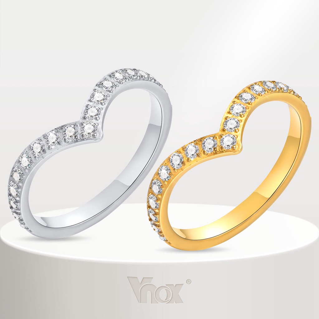 Vnox แหวนหมั้นแต่งงาน ประดับเพชร รูปตัว V สําหรับผู้หญิง