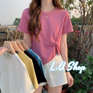 L.A Shop พร้อมส่ง เสื้อยืดแขนสั้น คอกลม ดีเทลจีบเอวน่ารักมาก "DX-A002-H"