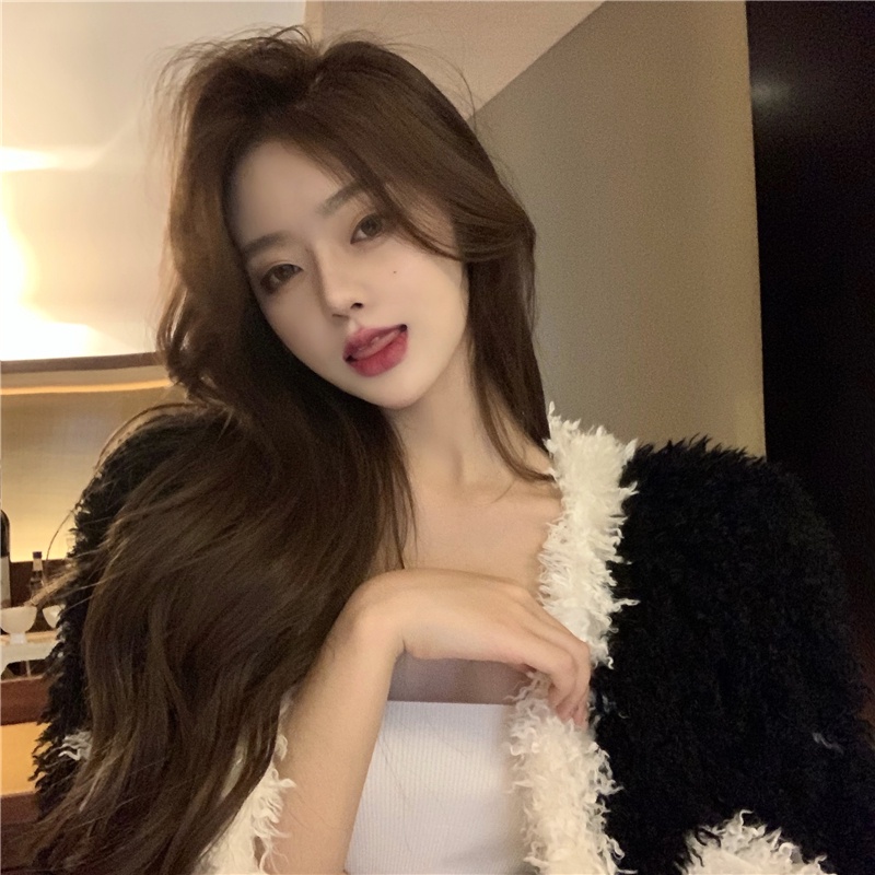 Women Hairy Velvet Coat Autumn Winter Wild Loose Fleece Soft Faux Fur Tweed Bomber Jacket Cardigan Long-sleeved Parka Cr #4
