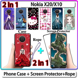 เคส Nokia X20 X10 2 IN 1 พร้อมกระจกกันรอยหน้าจอเซรามิกทรงโค้งสําหรับสาวและคิตตี้