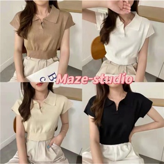 Maze 🧶*พร้อมส่ง*เสื้อครอปคอปก แขนไม่ยาวมาก ดีไซน์ไม่เหมือนใคร สวยในแบบคุณ(BZ238)