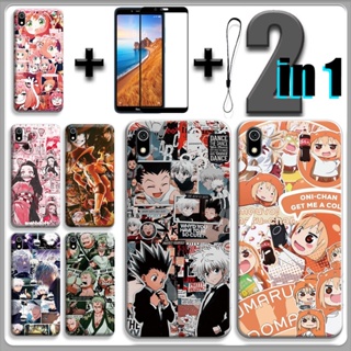 เคส 2 IN 1 สําหรับ Redmi 7A พร้อมกระจกนิรภัยกันรอยหน้าจอ เซรามิค ลายการ์ตูนอนิเมะ