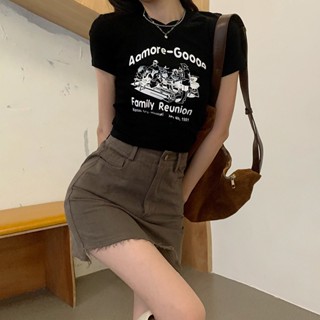 เสื้อยืดแขนสั้นเซ็กซี่ เอวลอย สไตล์เกาหลี สําหรับผู้หญิง