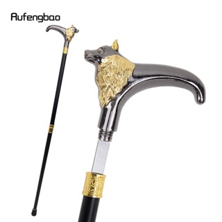 Gold Black Luxury Fox Animal Walking Stick with Hidden Plate Self Defense Fashion Cane Plate Cosplay Crosier Stick 93cm