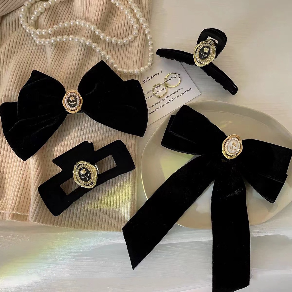กิ๊บติดผม อเนกประสงค์ ประดับโบว์ พิมพ์ลายตัวอักษร สีดํา แฟชั่นฤดูใบไม้ผลิ สไตล์วินเทจ สําหรับผู้หญิง - รูปที่ 2