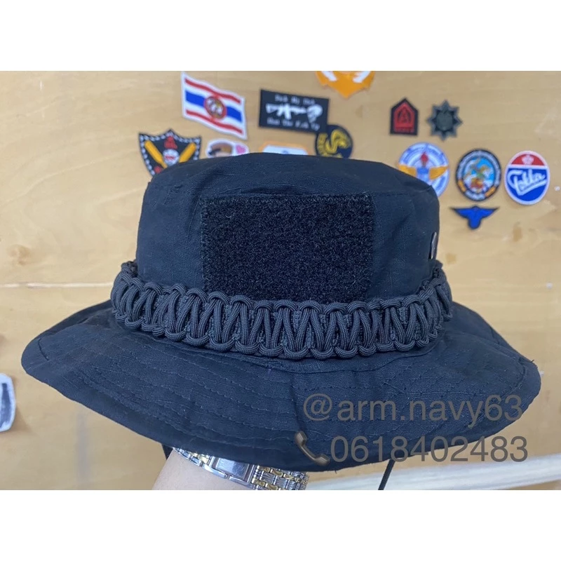 หมวกปีก สั้นสีดำ หมวกปีกถักเชือกพาราคอร์ดสีดำ ติดตีนตุ๊กแกหน้าหมวกขนาดรอบหัว58-60ชม และลายพรางอื่นๆ#สินค้ามีพร้อมส่ง