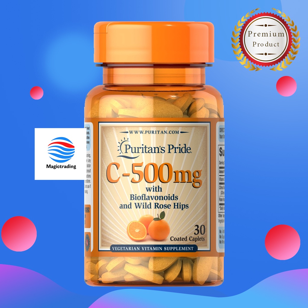 Puritan’s Pride Vitamin C-500 mg with Protective Bioflavonoids and Wild Rose Hips / 30 Coated Caplets