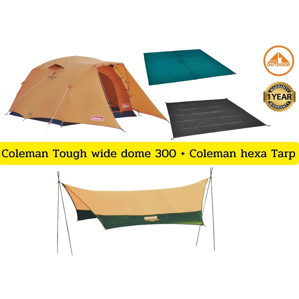 Coleman Tough Wide Dome V300 Start Package + Coleman Hexa Tarp MDX ชุดเต๊นท์พร้อมทราป Coleman สุดคุ้ม