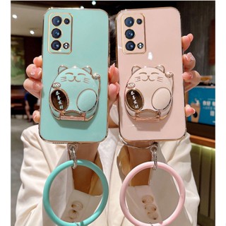 เคสโทรศัพท์มือถือ กันกระแทก ลายแมวนําโชค พร้อมที่ตั้งวาง แฟชั่น สําหรับ OPPO Reno6 6 Pro 6 Z 5 5 F 5 Pro 4 Pro 3 2 Z 2 F