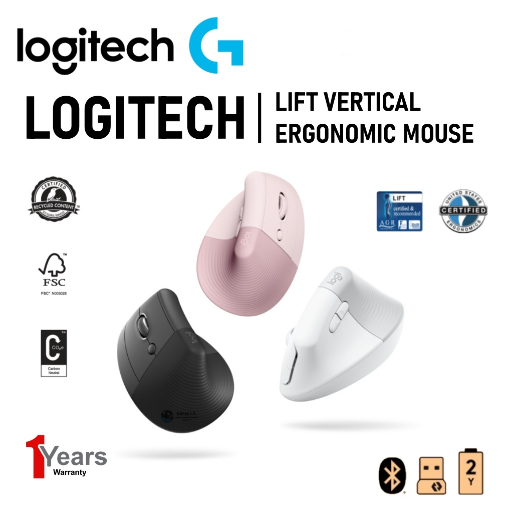 ogitech Lift Vertical Ergonomic Mouse Bluetooth เมาส์ไร้สายเสียงเงียบเชื่อมต่อบลูทูธ ประกัน1ปี GRAPH