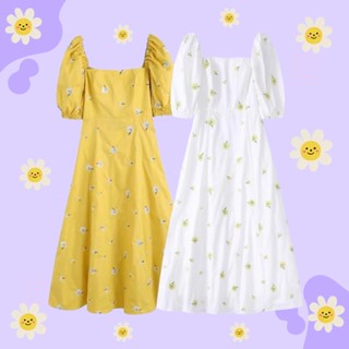 (💥พร้อมส่งเหลือง XS, S) (มี 2 สี) 🌼 Flower dress เดรสกระโปรงยาวระบายผูกโบว์หลัง🌼