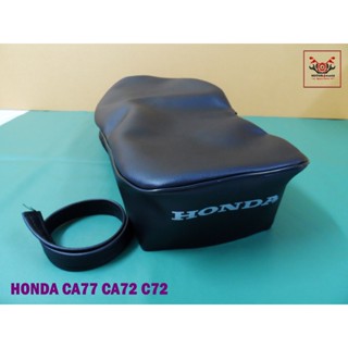 HONDA CA77 CA72 C72  year 1967-1969 SEAT COVER "BLACK" LOGO "SILVER"  //  หนังหุ้มเบาะ ผ้าหุ้มเบาะ หนัง สีดำ งานหายาก