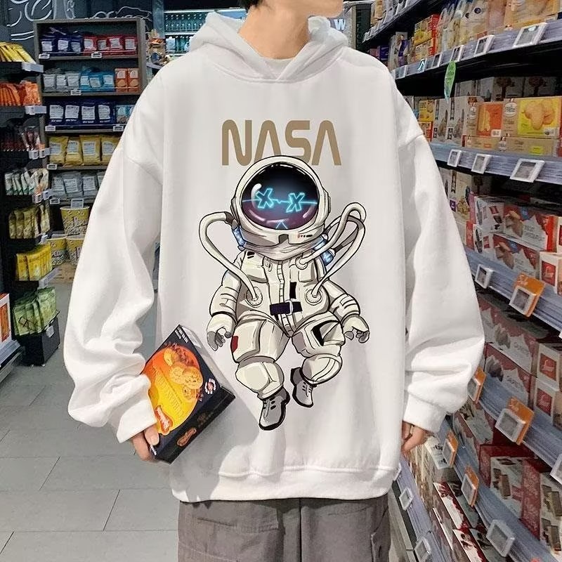 เสื้อกันหนาว แขนยาว มีฮู้ด พิมพ์ลายนักบินอวกาศ คุณภาพสูง สไตล์เกาหลี ลําลอง แฟชั่นสําหรับผู้ชาย และผู้หญิง