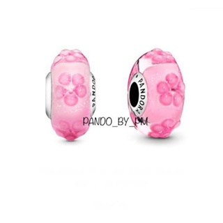 (พร้อมส่ง)Pandora Pink Murano Charm มูราโน่ชมพูลายดอกไม้ ชาร์มPandoraของเเท้100%
