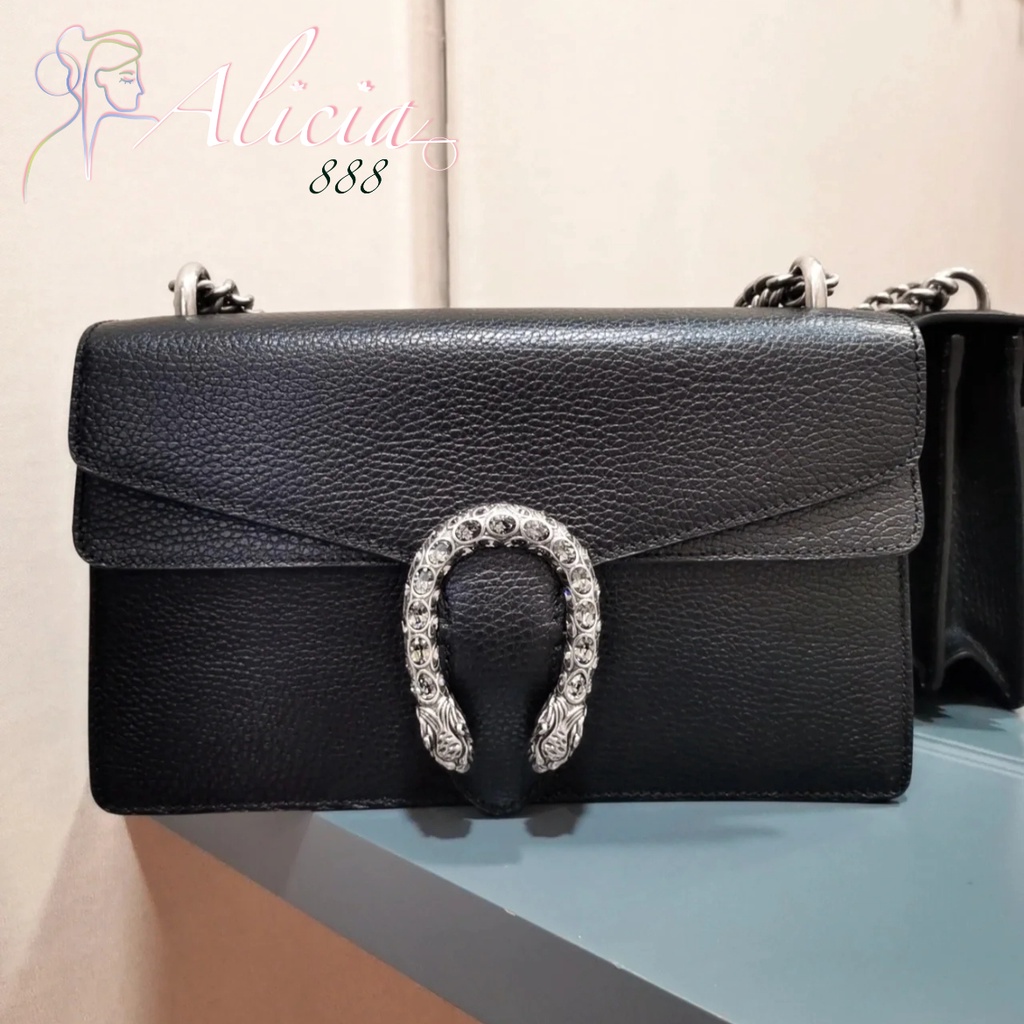 GUCCI Small Dionysus Bag in Classic Black Full Leather Flip Bag Horseshoe Buckle Chain Bag 400249