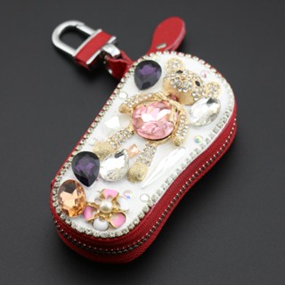 2022 Cartoon Diamond Bear Women Key Wallet Leather Girls Key Chain Housekeeper Keys Cover Organizer Case Female Key Hold