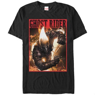 On Fire Ghost Rider T-Shirt เสื้อยืดคอกลม เสื้อยืดผู้ชาย เสื้อคู่