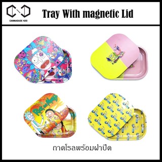 ถาดโรล ถาดรอง rolling tray ถาดลายการ์ตูน มีฝาปิด Rolling tray with lid ฝาแม่เหล็ก Rolling Tray with Magnetic Lid ริกมอตี