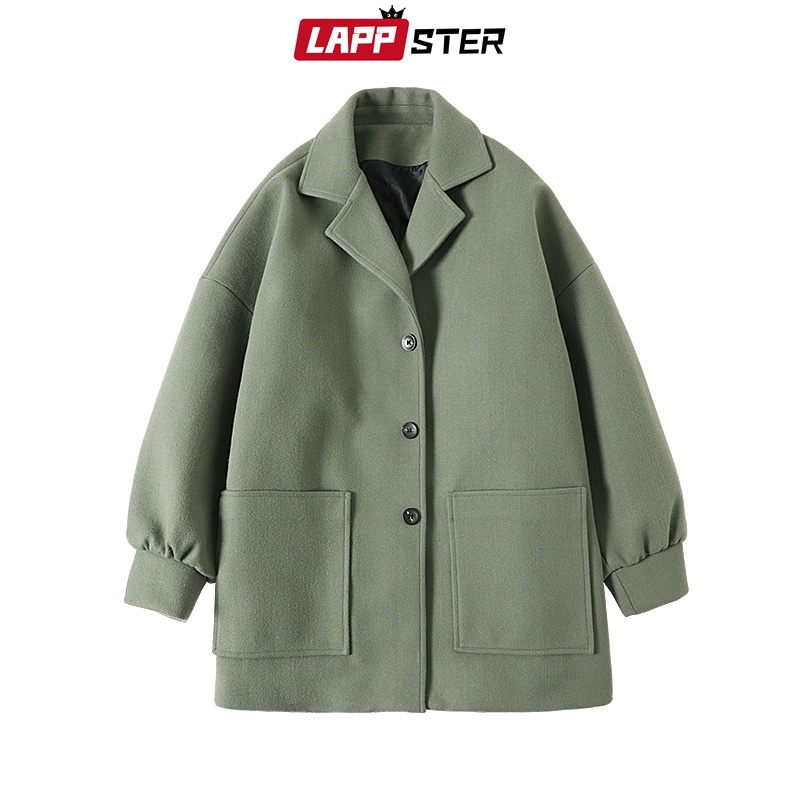 LAPPSTER Men Korean Fashions Wool Trench Coat 2022 Overcoat Mens Japanese Streetwear Winter Coat Harajuku Khaki Jackets  #4