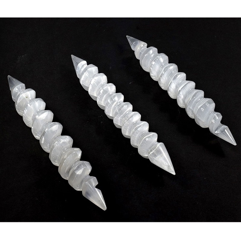 1 Pc Selenite Massage Wand Natural Mineral Spiral-Shaped Point Crystal Double Polished Unicorn Horn 