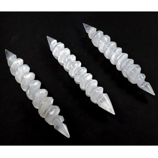 1 Pc Selenite Massage Wand Natural Mineral Spiral-Shaped Point Crystal Double Polished Unicorn Horn Stone Stick