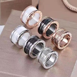 Bvlgari แหวนเซรามิค เงิน 925 สีดํา แฟชั่นฤดูใบไม้ผลิ P831