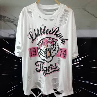 เสื้อขาด เสื้อโอเวอร์ไซส์ ลายการ์ตูน/ลายน่ารัก อก44-46" ยาว28" ผ้าคอตตอน ผ้าฟอก แต่งขาดแฟชั่น ใส่ได้ทั้งผู้ชายและผู้หญิง