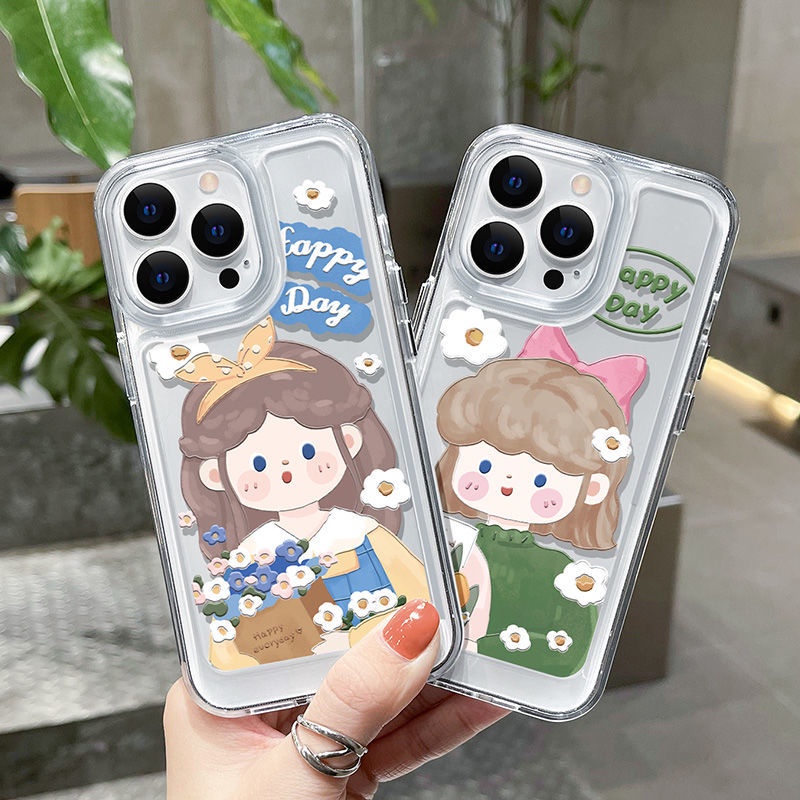 เคสโทรศัพท์มือถือ ซิลิโคนนุ่ม TPU ใส กันกระแทก ลายเด็กผู้หญิงน่ารัก สําหรับ IPhone 13 14 12 11 Pro XS MAX 6S 7 8 Plus X XR