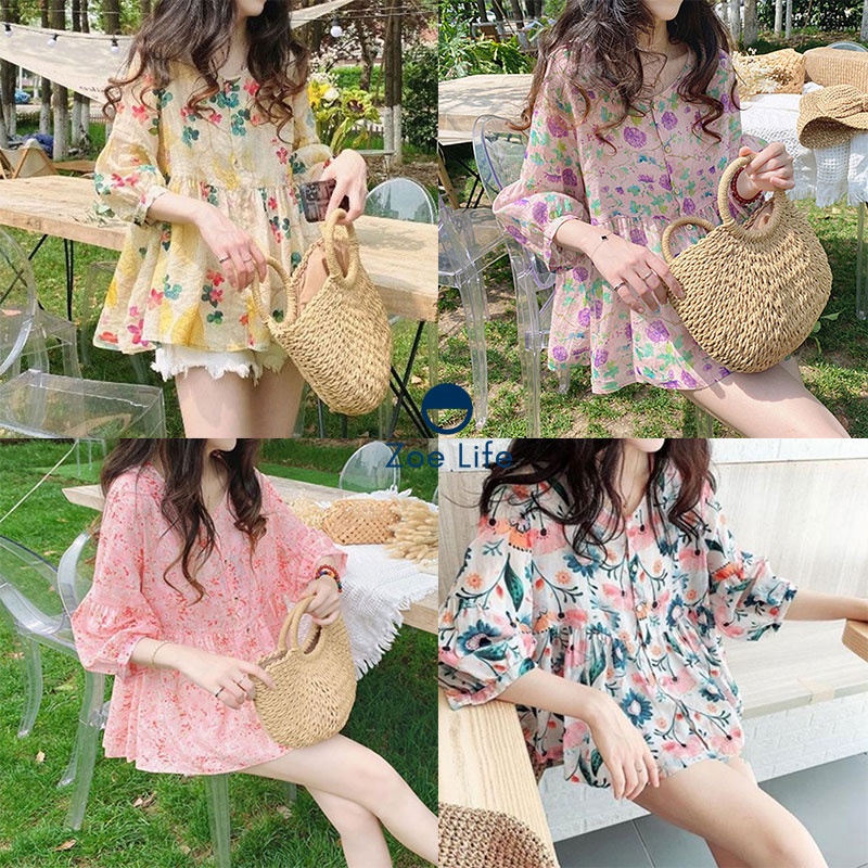 เสื้อยืดเเขนยาวผ้าฝ้าย ลายดอกไม้ เสื้อเชิ้ตกันแดด ลายดอกไม้ สไตล์ฮ่องกง เรโทร แฟชั่นสําหรับสตรี
