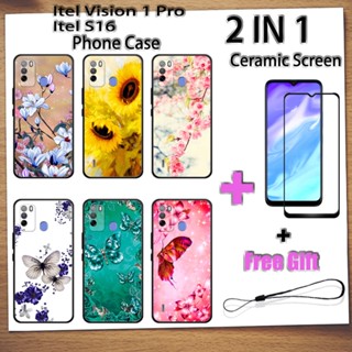 2 IN 1 Itel Vision 1 Pro S16 เคสโทรศัพท์ พร้อมกระจกนิรภัย เซรามิค ป้องกันหน้าจอ โค้ง ฟิล์มนิรภัย ผีเสื้อ