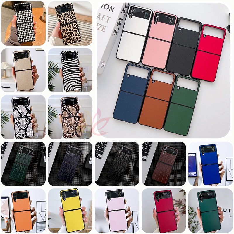 เคสโทรศัพท์หนัง PU กันกระแทก ลายทางลิ้นจี่ หรูหรา สําหรับ Samsung Galaxy Z Flip 4 Z Flip 3 Z Flip 4 