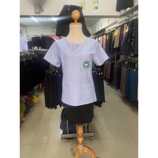 เสื้อ สาธารณสุข คอกลม ฟ้าริ้ว 👔👩‍⚕️ ผู้หญิง  สินค้ามีจำกัด