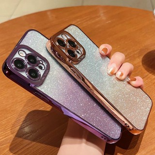 เคสโทรศัพท์มือถือแบบนิ่ม TPU ใส กันกระแทก แต่งกลิตเตอร์ไล่โทนสี สําหรับ iPhone 14 Pro Max 13 12 11 Pro Max