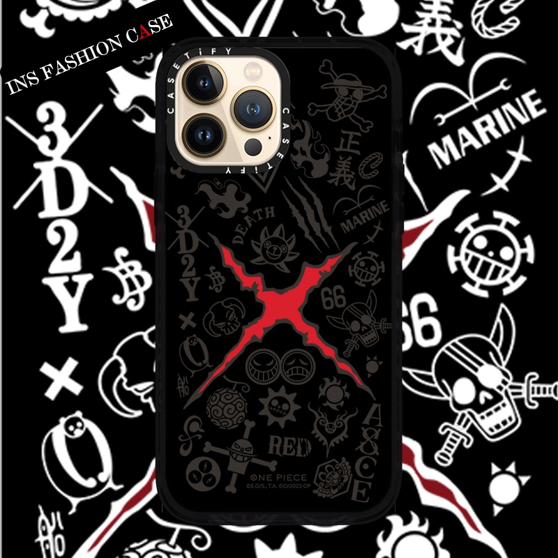 Casetify X ONE PIECE เคสโทรศัพท์มือถือนิ่ม แบบใส กันกระแทก ลาย Red X สีดํา สําหรับ iPhone 14 13 12 11 Pro MAX IX XS MAX XR 6 6s 7 8 Plus