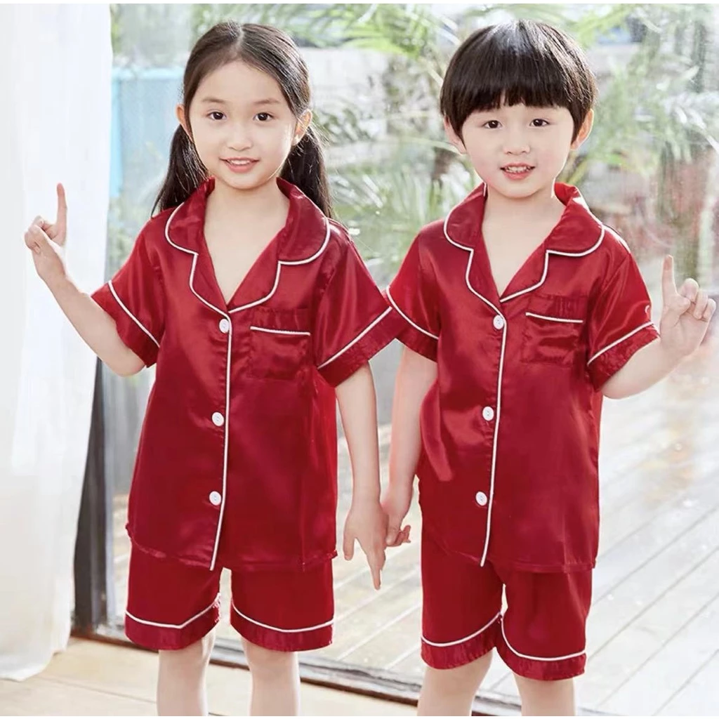 TT3333 ชุดนอนเด็กแขนสั้นขาสั้น ผ้าซาตินน่ารักๆ ราคาถูกๆนิ่มใส่สบาย **เทียบสะโพกก่อน กางเกงเล็ก** (สินค้าพร้อมส่ง) thumbnail 4