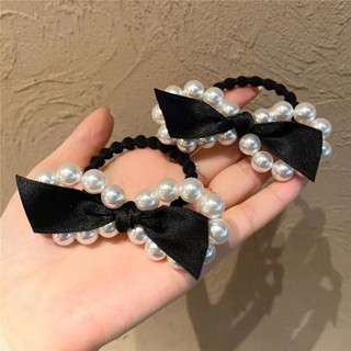 Korean version ins east gate pearl bow hair loop simple fashion knot hair rope tie hair rubber band headwear