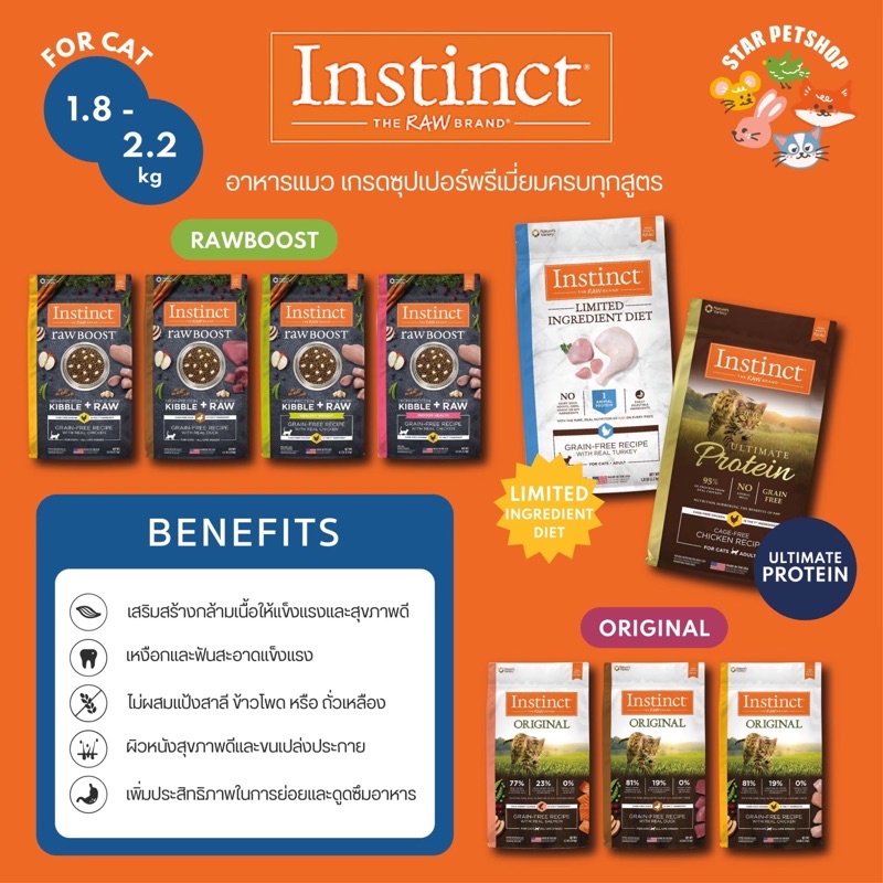 พร้อมส่ง Instinct อาหารแมวอินสติงต์ เกรดซุปเปอร์พรีเมี่ยมครบทุกสูตร ขนาด 1.8-2.2 Kg