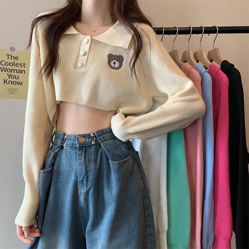 Dahong 91025 เสื้อคอปกหมีว้าวชัยแขนยาว เสื้อแฟชั่นเเขนยาวกระดุม สไตล์เกาหลี