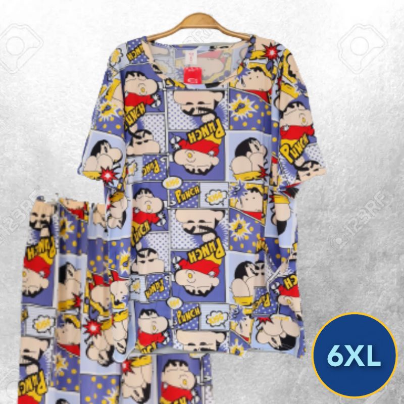 (6XL BD) ชุดนอนสตรีขนาดบวก 6XL / ชุดนอนน่ารัก / ชุดนอนสตรีชุดนอนแขนสั้น 6XL