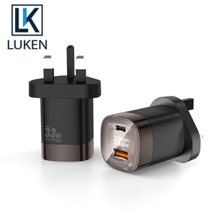 Luken อะแดปเตอร์ชาร์จหน้าจอดิจิทัล 33W PD USB C QC3.0 ปลั๊ก UK สําหรับ iP HUAWEI Samsung Xiaomi EU US