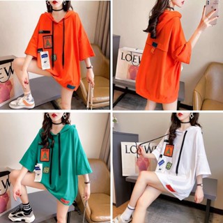 เสื้อยืดผู้หญิงแขนสั้นมีฮู๊ด แฟชั่นสาวอวบ Oversize แบบน่ารักๆ