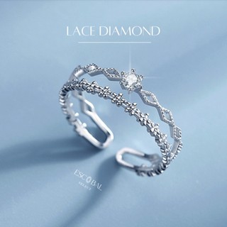 ESCOBAL แหวนเงินแท้ Lace Diamond ฝังเพชร Moissanite สไตล์ใหม…