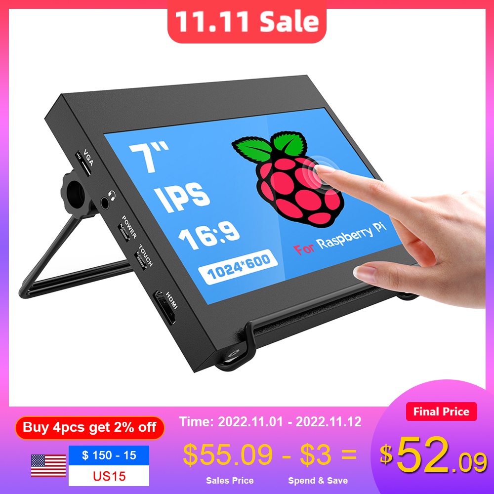 Upgraded 7 Inch Raspberry Pi Monitor With Stand, 1024x600 IPS Capacitive Touch Screen Display USB/HDMI Cable For Laptop #8